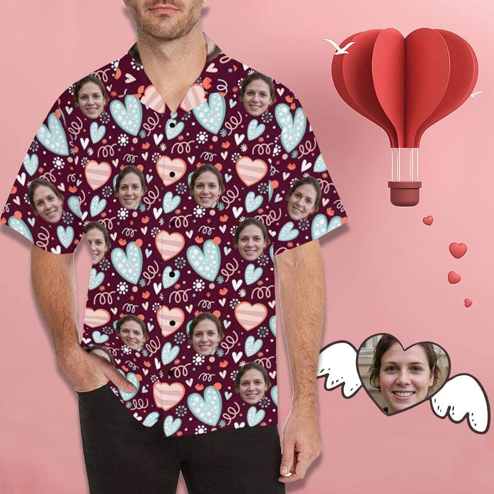 Custom Face Hearts All Over Print Hawaii Shirt Ha25610