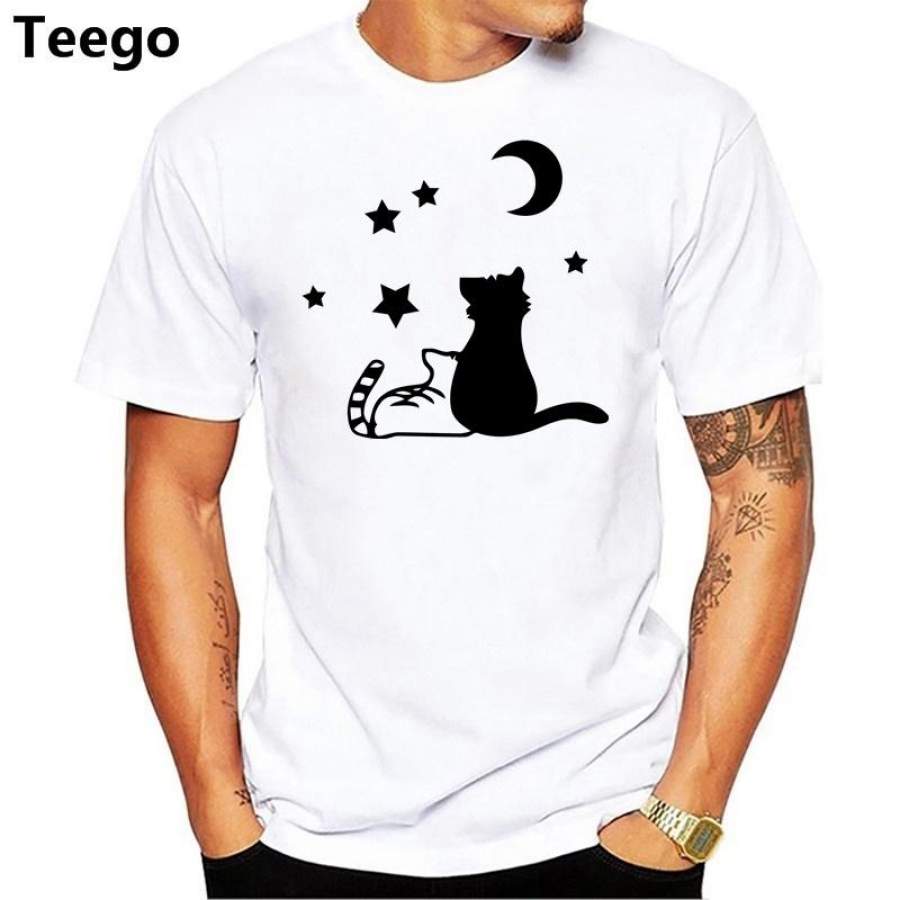 Romantic Cat Men T-Shirt Halajuku Casual Funny T Shirt For Men Summer Short Sleeve Cute Print Top Tees High Quality