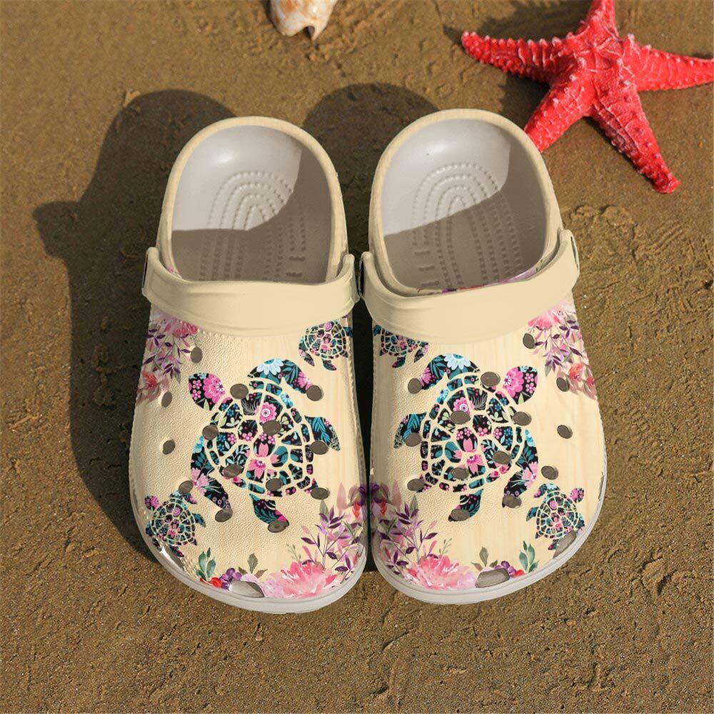 Floral Turtle Personalized Clog, Custom Name, Text, Color, Number Fashion Style For Women, Men, Kid, Print 3D