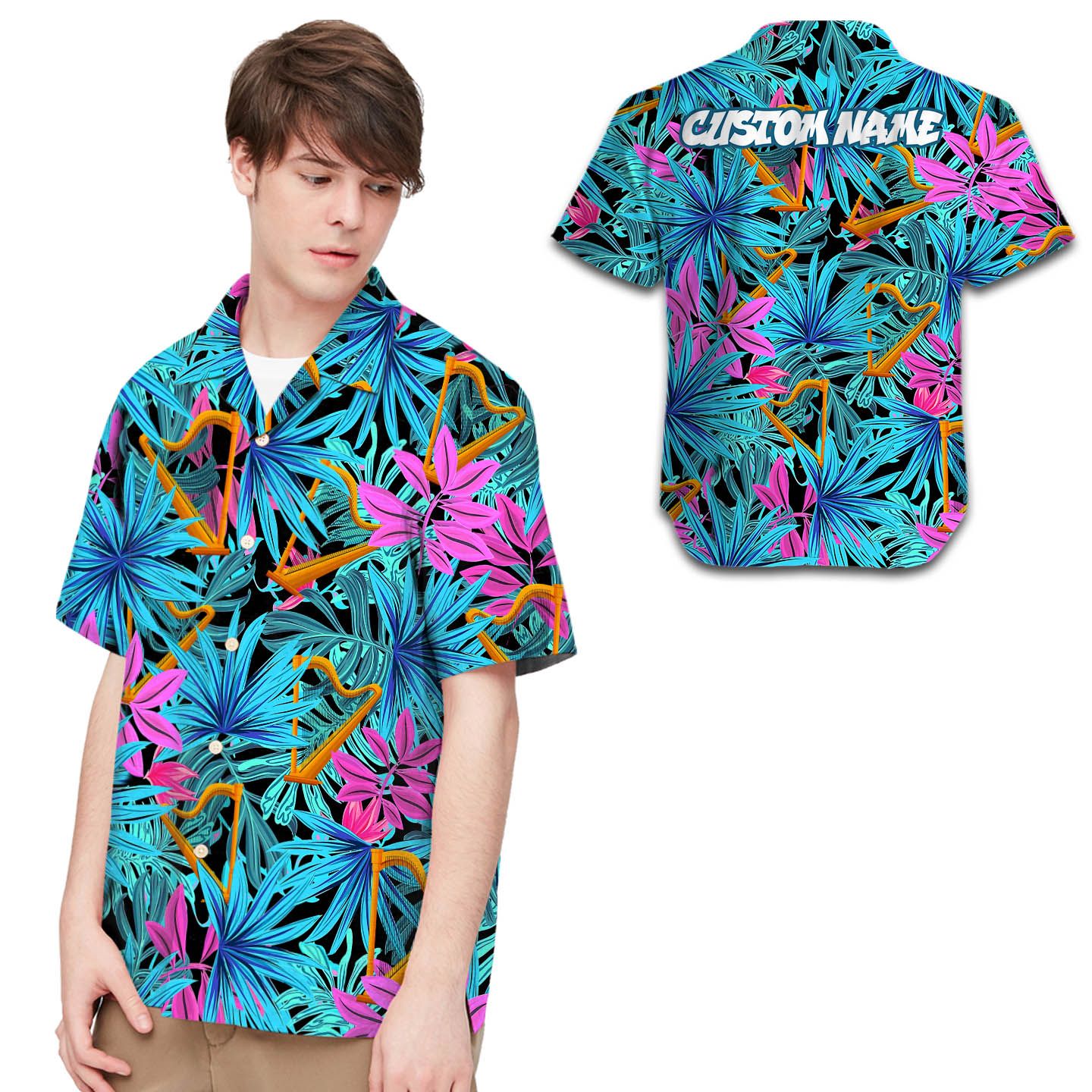 Harp Tropical Leaves Custom Name Men Hawaii Shirt For Music Lovers In Daily Life Ha17325