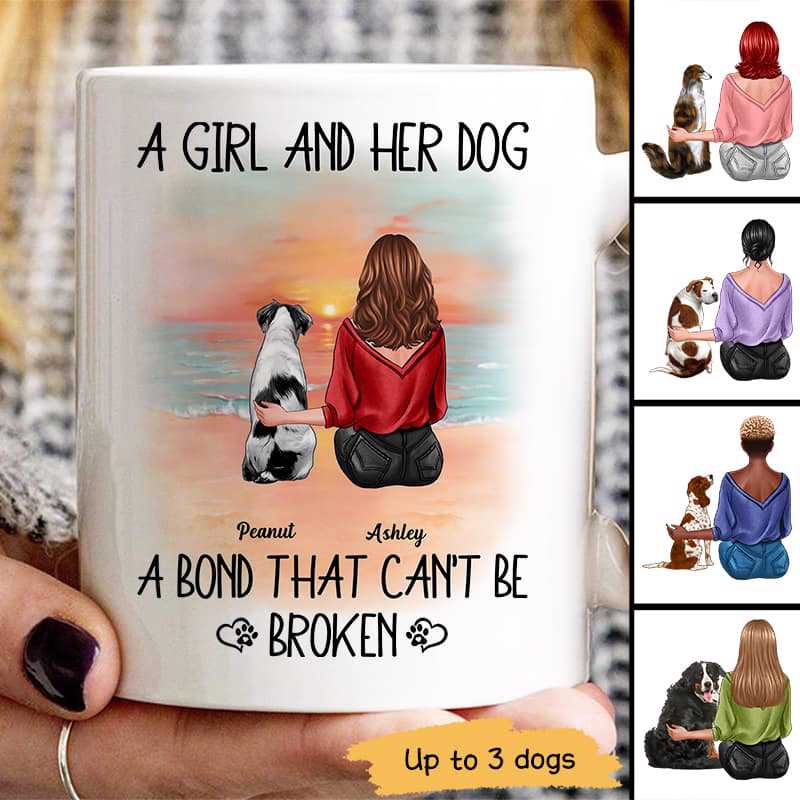 A Girl Her Dog A Bond That Can‘T Be Broken Beach Landscape Personalized Mug