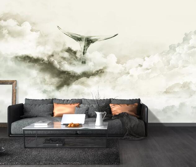 3D Clouds Shark Tail Wall Mural Wallpaper 2371