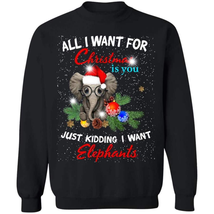 LUCY’S STYLE – All I want for Christmas is you, just kidding I want Elephants – Best Christmas gift Black T-shirt