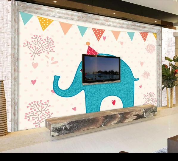 3D Color Cartoon Elephant Wall Mural Wallpaperpe 429