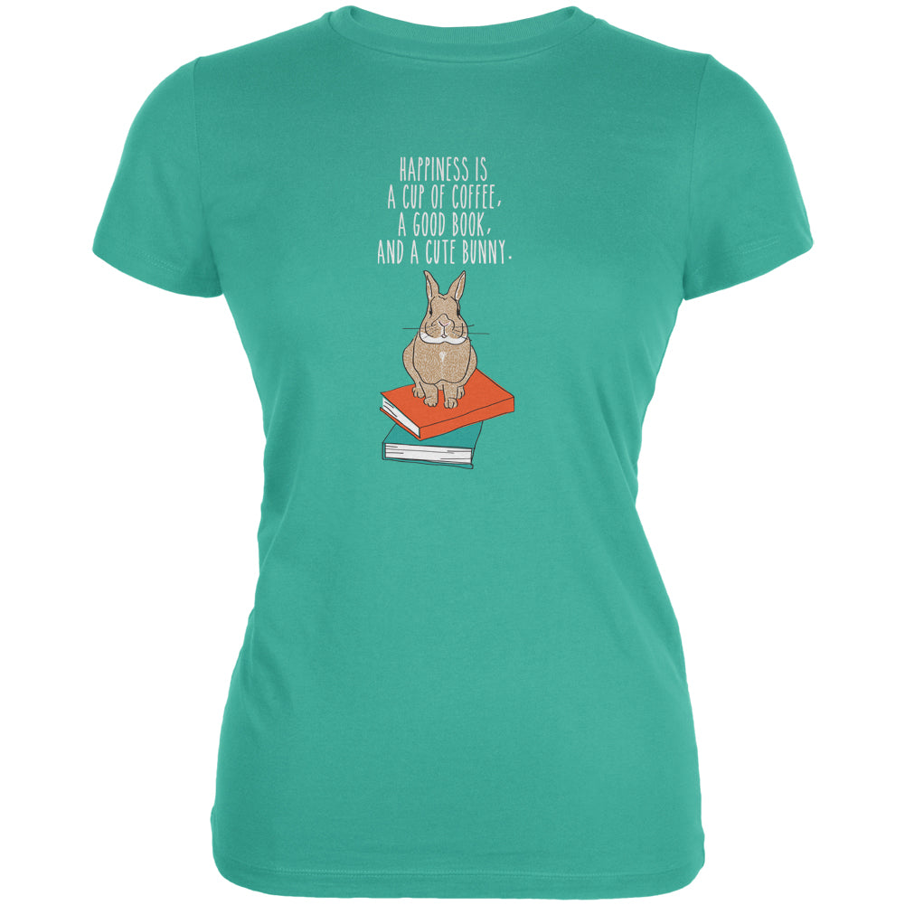 A Good Book And My Bunny Teal Juniors Soft T-Shirt