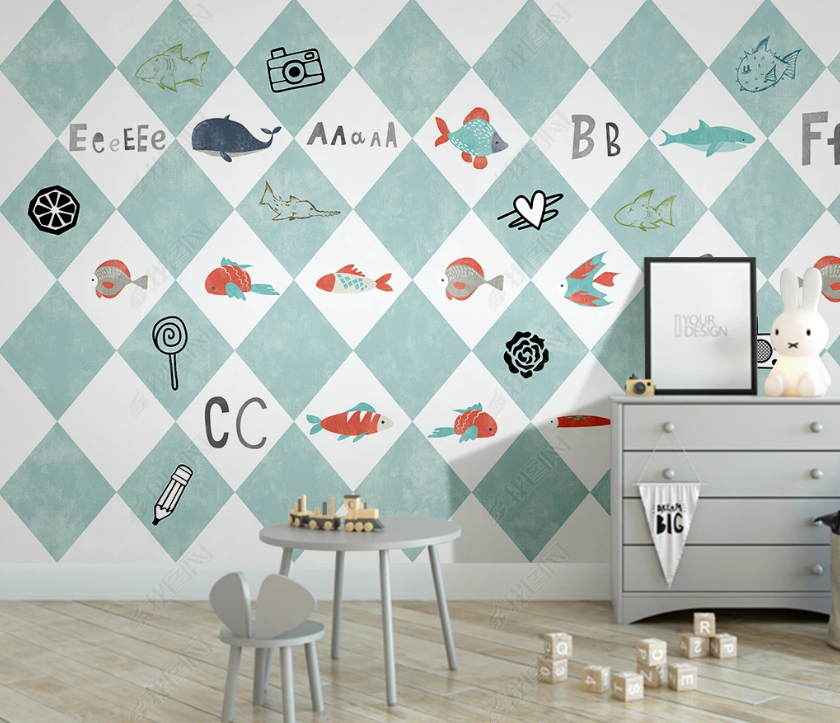 3D Abstract Diamond Shark Wall Mural Wallpaper Lqh 235