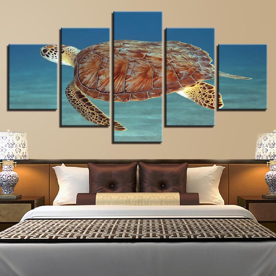 Sea Tortoise Animal 5 Panel Canvas Art Wall Decor