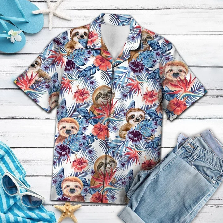 Sloth With Paradise Flowers And Hibiscus Hawaii Shirt Ha14471