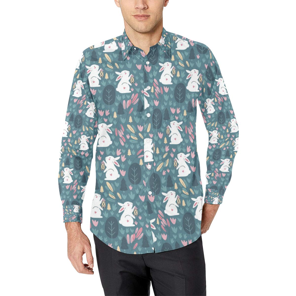 Rabbit Pattern Print Design Rb013 Long Sleeve Dress Shirt