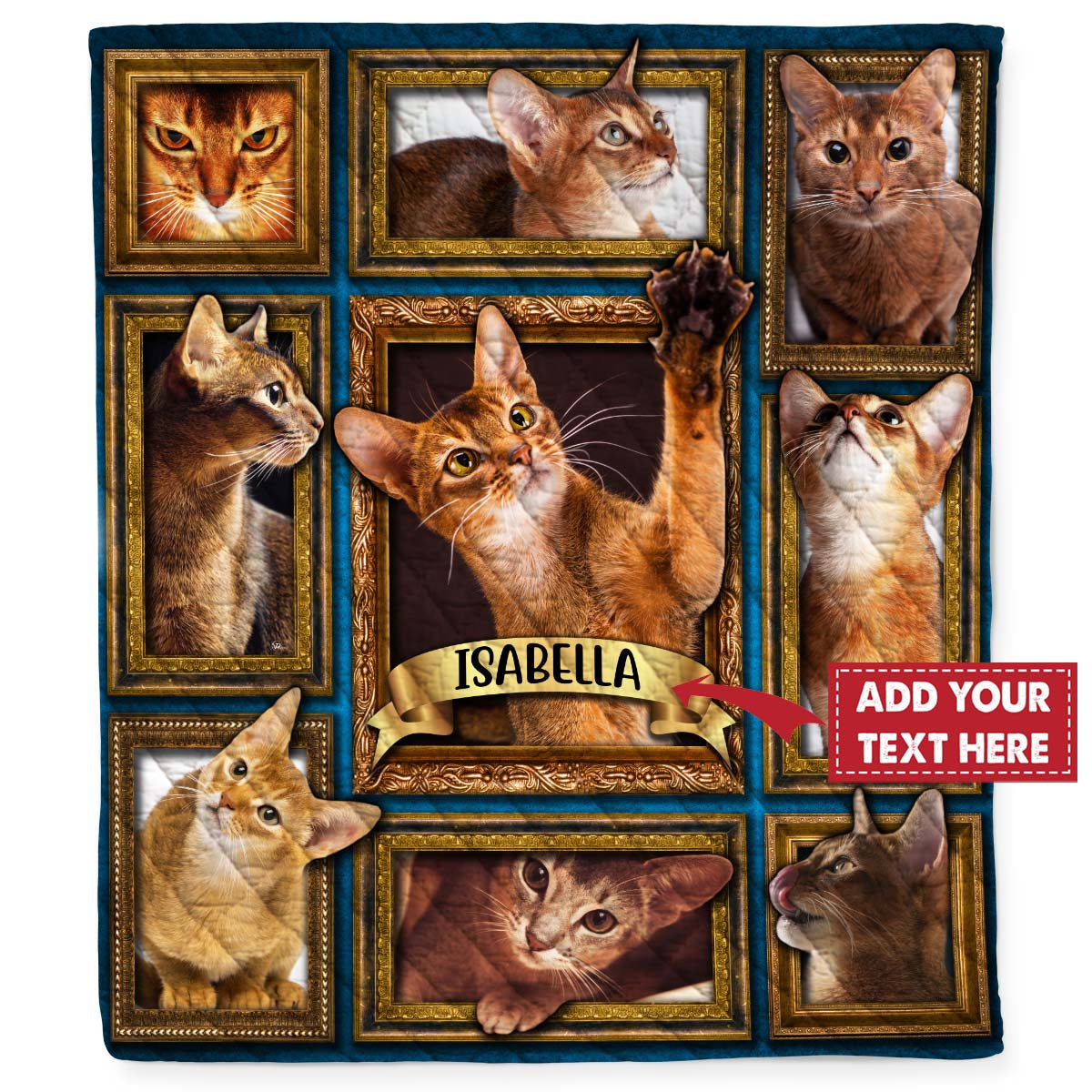 Personalized Custom Name Abyssinian Cat Kitten Quilt Blanket