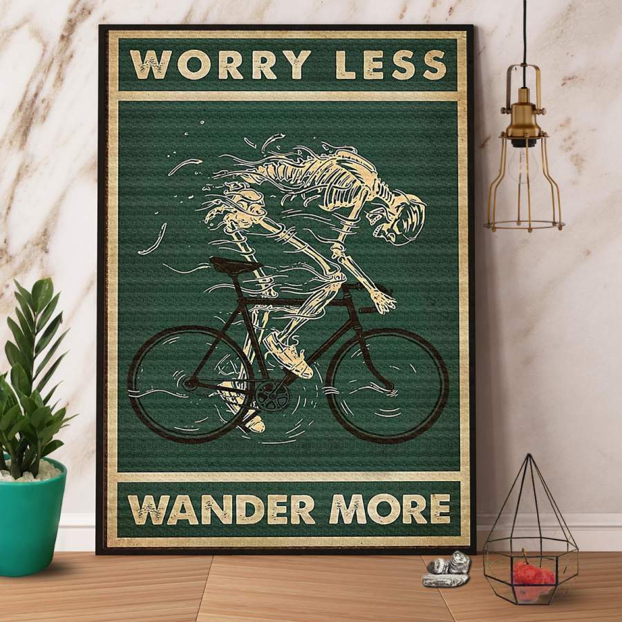 Halloween skeleton cycling worry less wander more paper poster no frame/ wrapped canvas wall decor full size