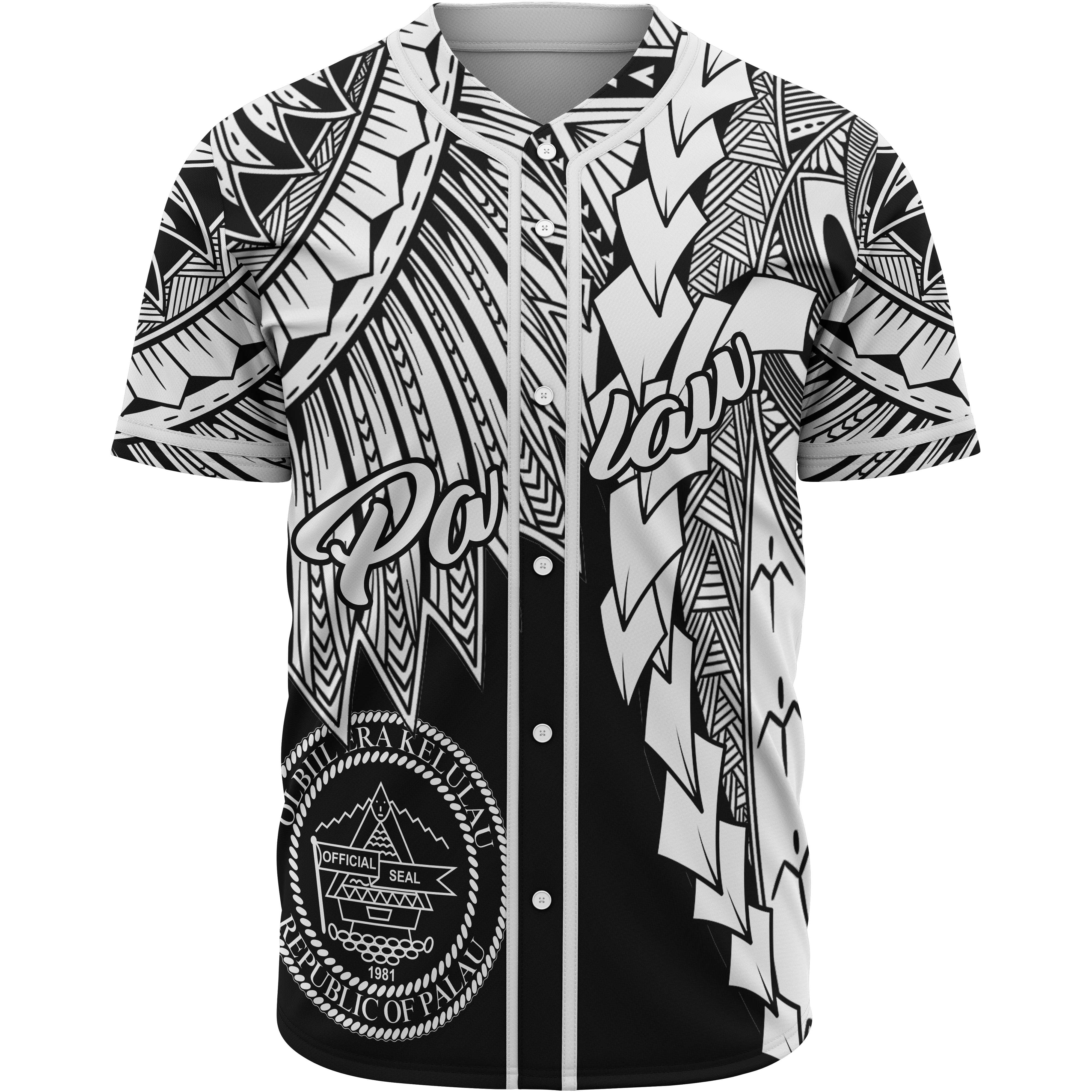 Palau Polynesian Baseball Shirt - Tribal Wave Tattoo White - TattoosCafe