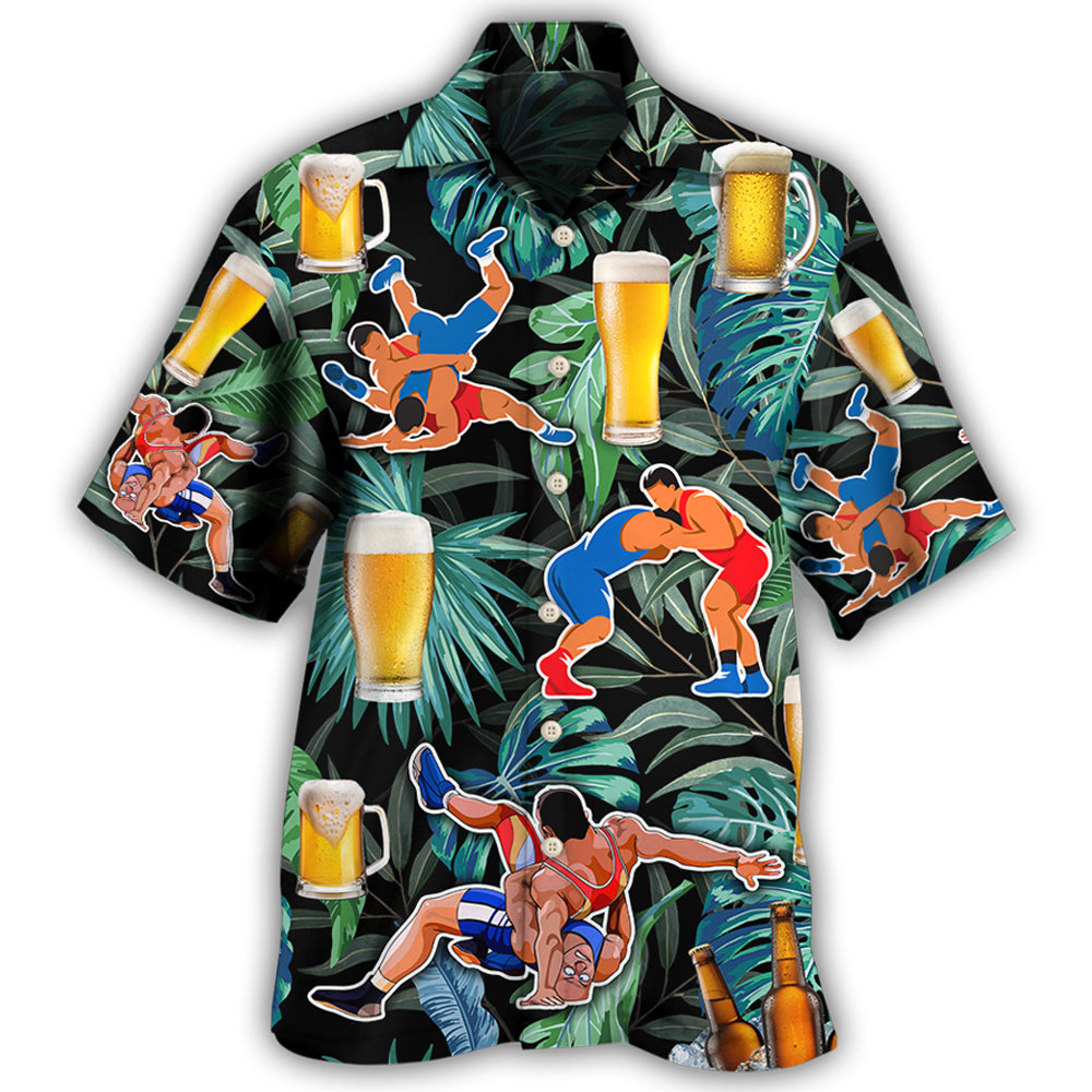 Beer And Wrestling Tropical Pattern Hawaii Shirt Ha4638