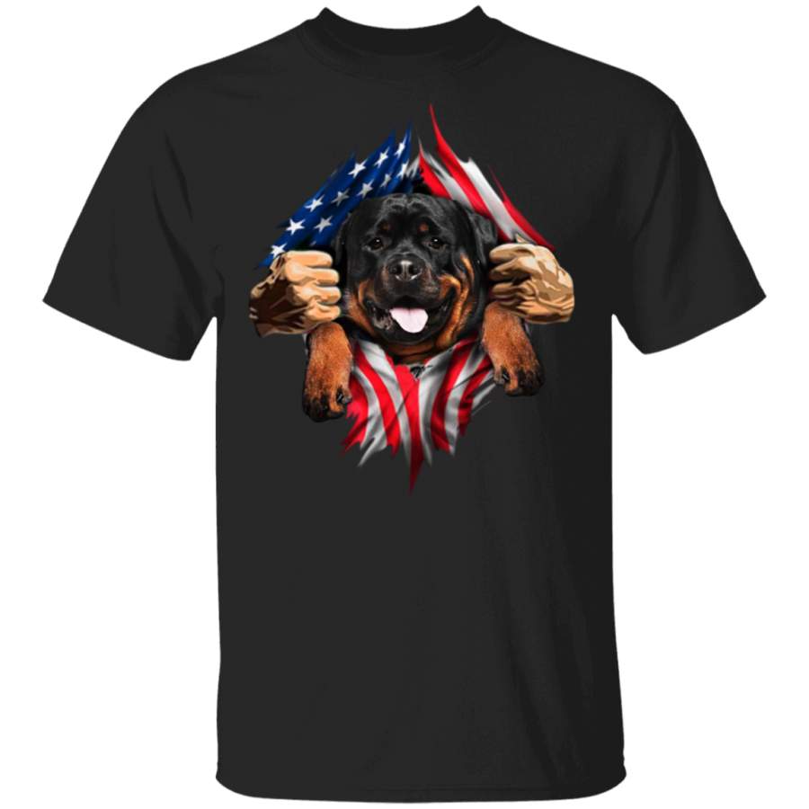 Rottweiler Heartbeat Inside American Flag T-Shirt Dog Cute Fourth Of ...