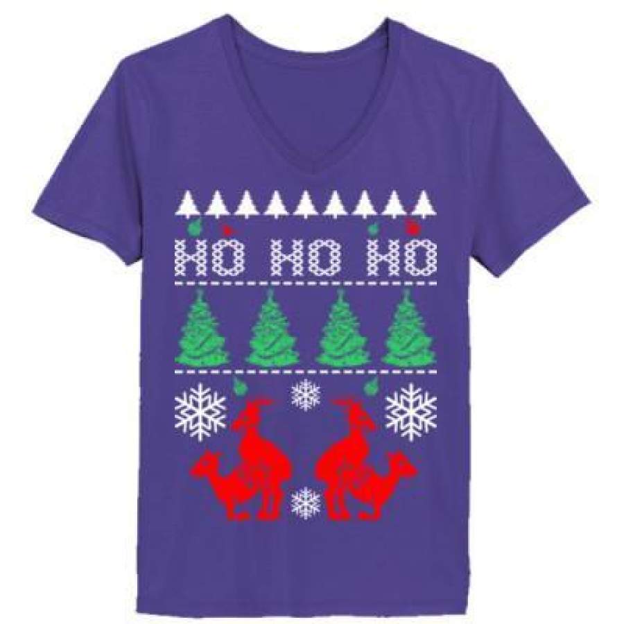 AGR Ho Ho Ho Ugly Sweater Reindeer Christmas – Ladies’ V-Neck T-Shirt