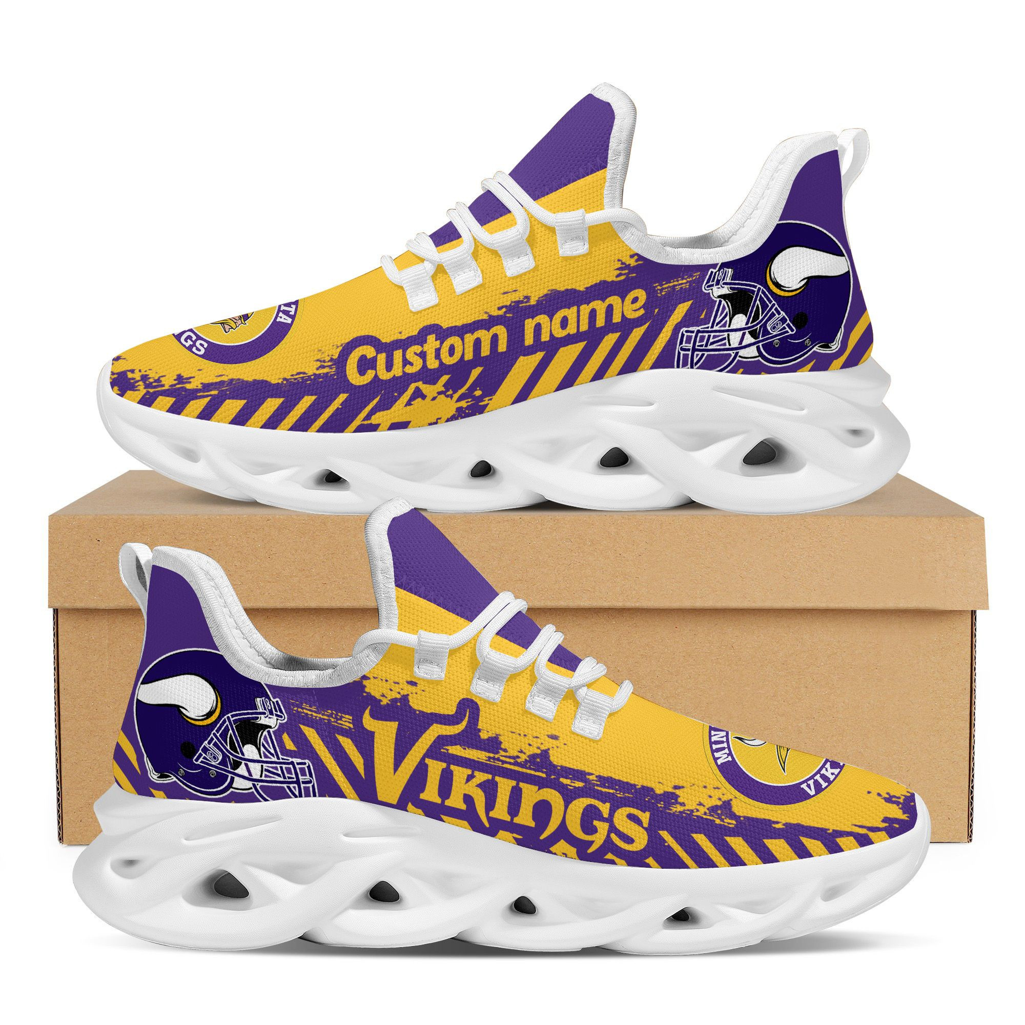 Minnesota Vikings Americanfootball Team Helmet Custom Name Personalized Men And Women Max Soul Sneakers Shoes For Fans