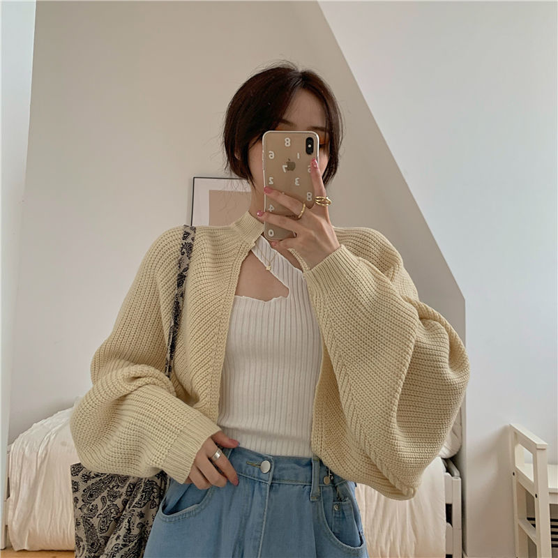 Women Designer Cardigan Open Stitch Solid New-fashion Knitting Korean Style Gentle Sweaters Batwing Sleeve Jumpers Crop Top Chic alx