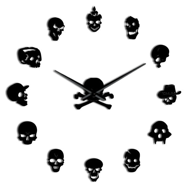 Retro Different Emoji Skull Heads 3D Diy Mute Wall Clock Halloween Party Home Decor Wall Clock A63