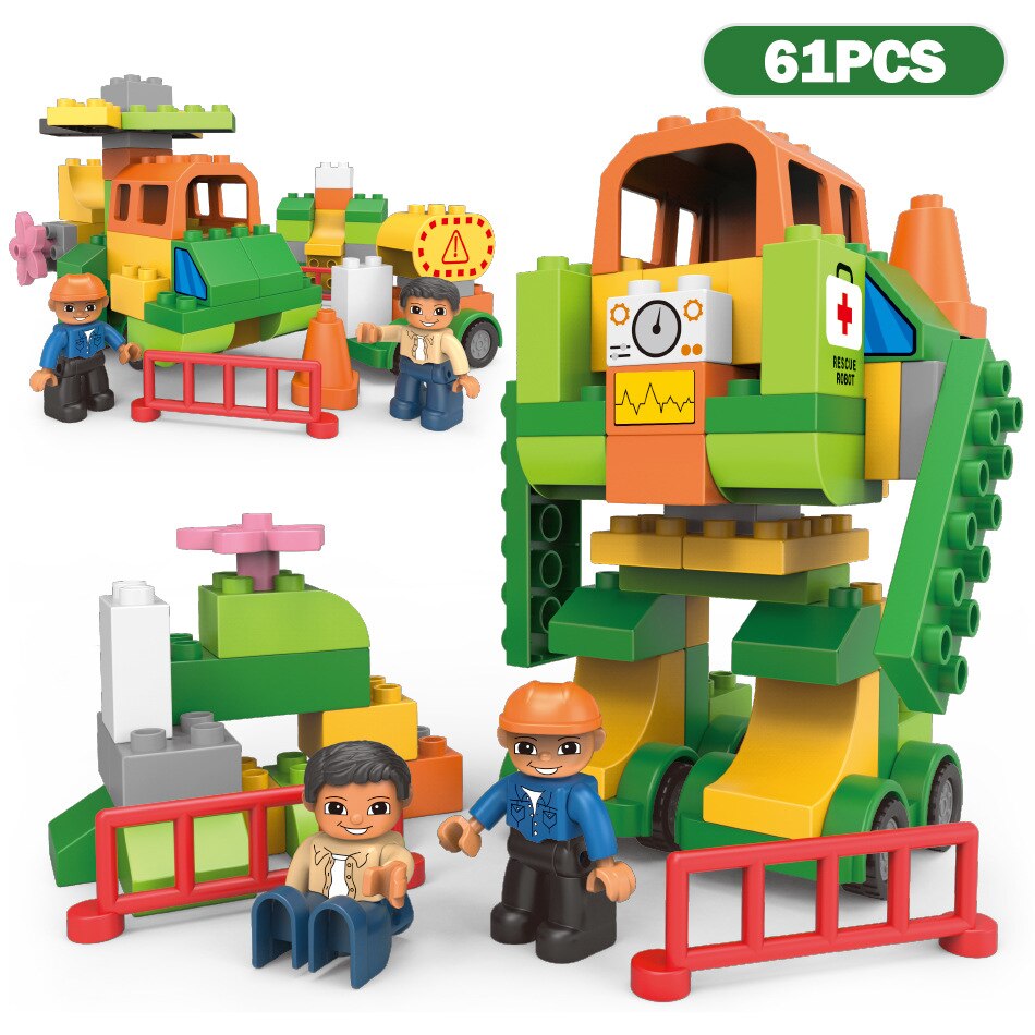City Series Big Size Engineering Fire Brigade Firemen Figures Building Blocks Sets Compatible Duploe Bricks Kids Toys alx