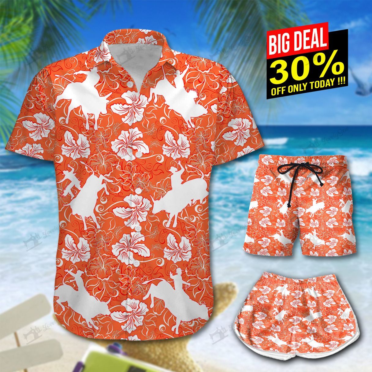 Bull Riding Orange Hawaiian Shirt Shorts Ha21316