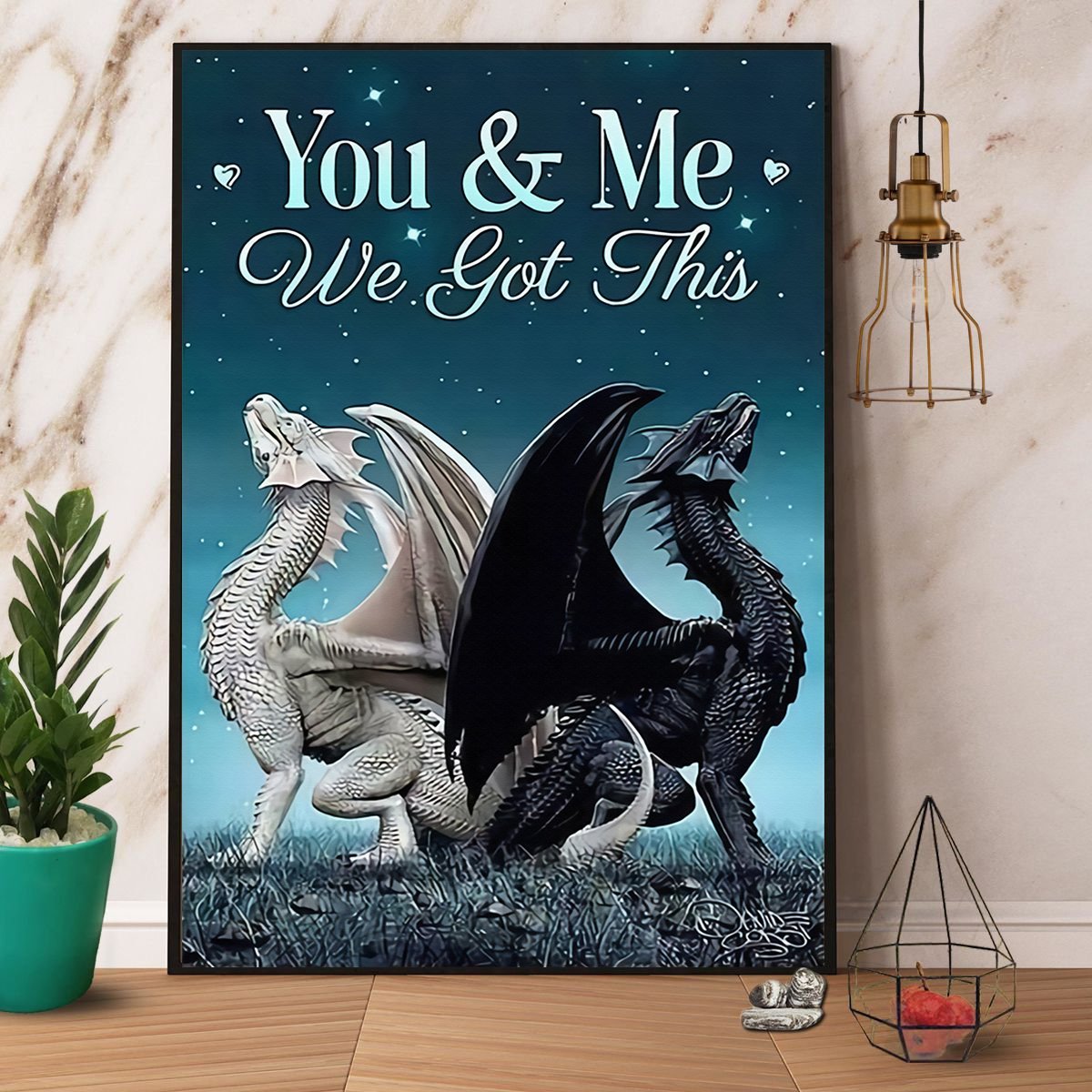 Black And White Dragons You And Me We Got This Paper  Home Decor Poster No Frame Matte Canvas