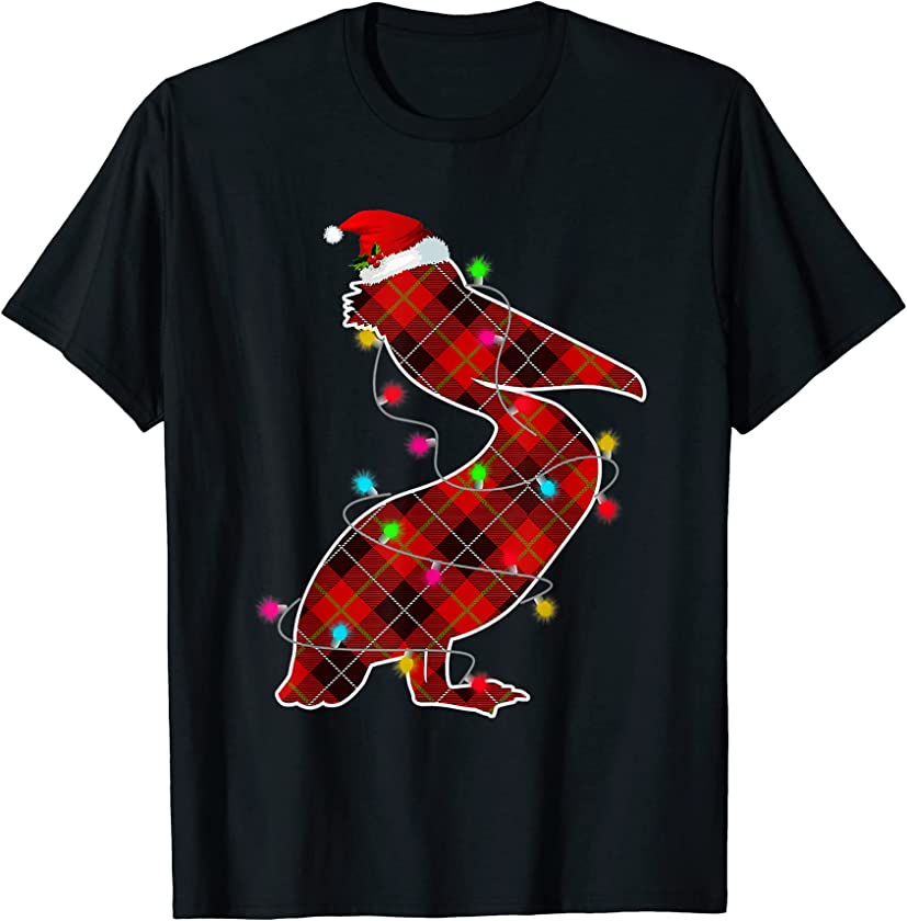 Xmas Pajama Red Plaid Christmas Lights Pelican Animals T-Shirt