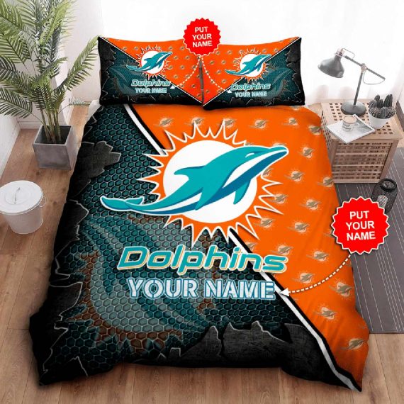 Miami Dolphins Quilt Bedding Set Custom Name Ch1