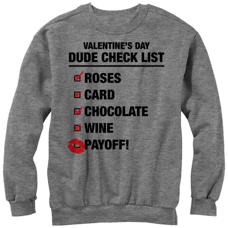 Lost Gods Men’s Valentine’s Day Dude Checklist  Sweatshirt Athletic Heather