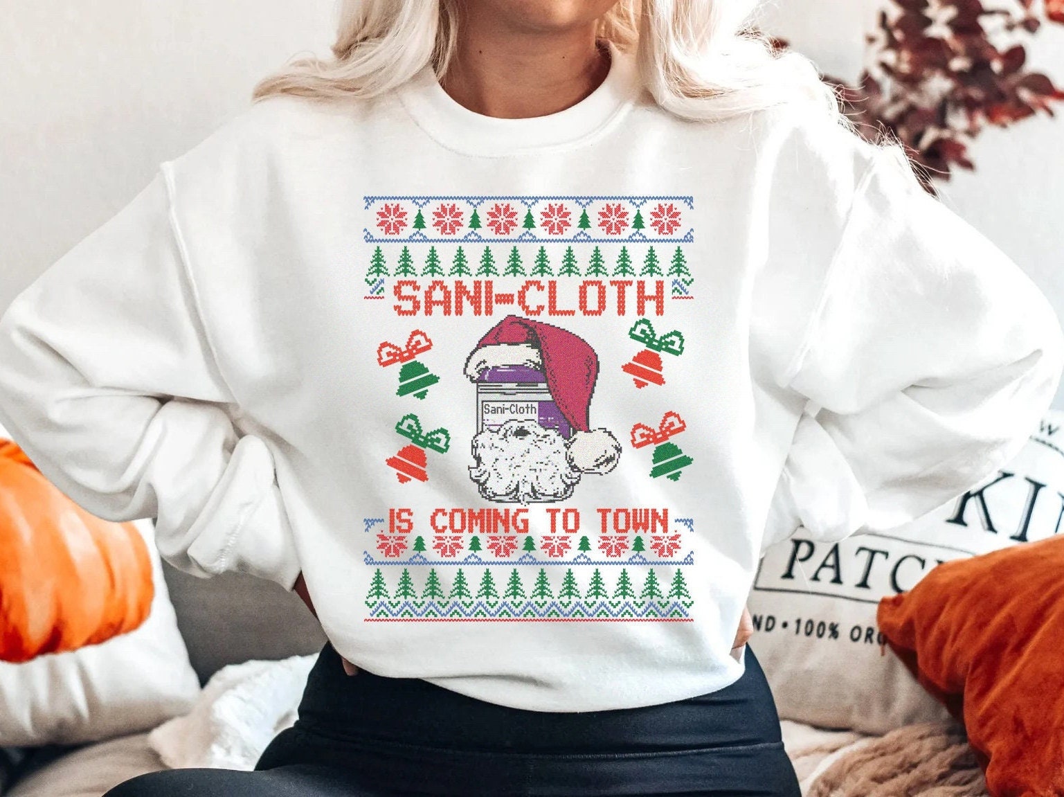 Funny Nurse Christmas Gift – Sani Cloth Ugly Christmas Sweater Rn Aid Tech Medical Assistant Xmas Sweatshirt Holiday Er Icu Med Surg Picu