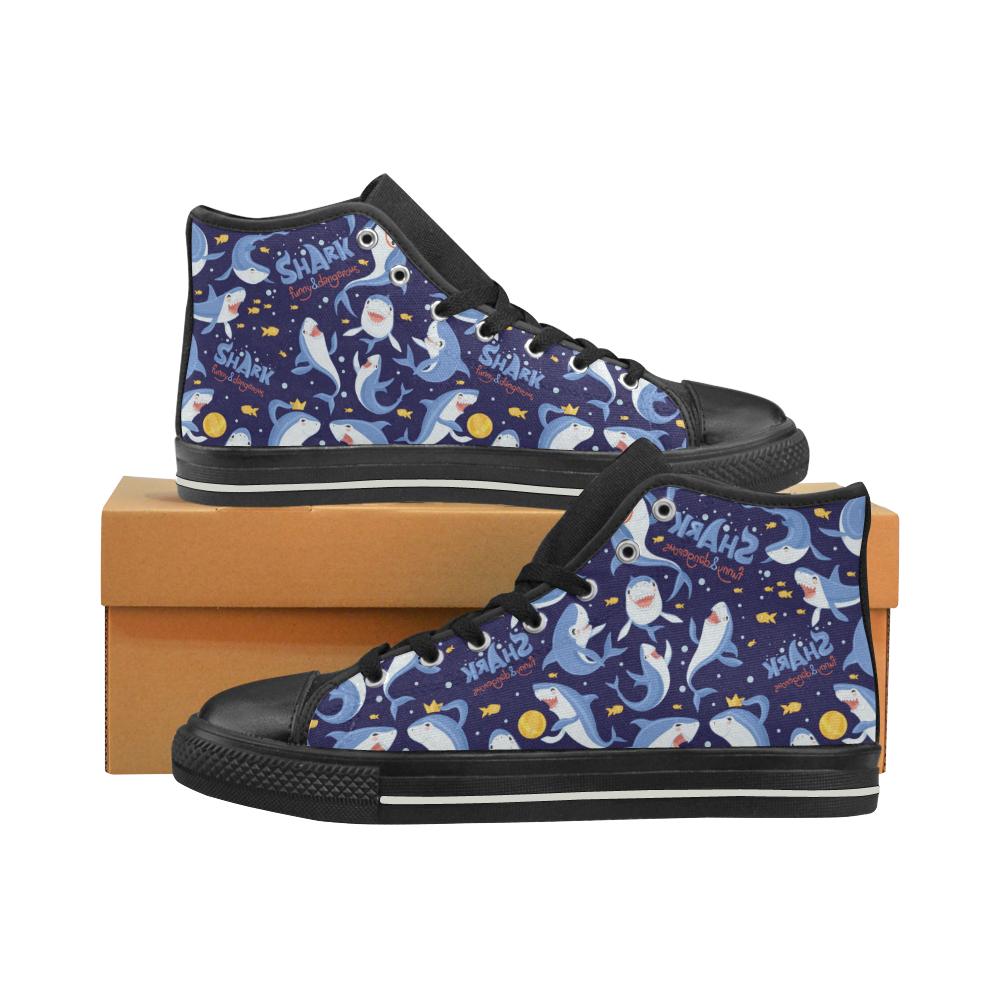 Shark Funny Pattern Women’s High Top Shoes Black