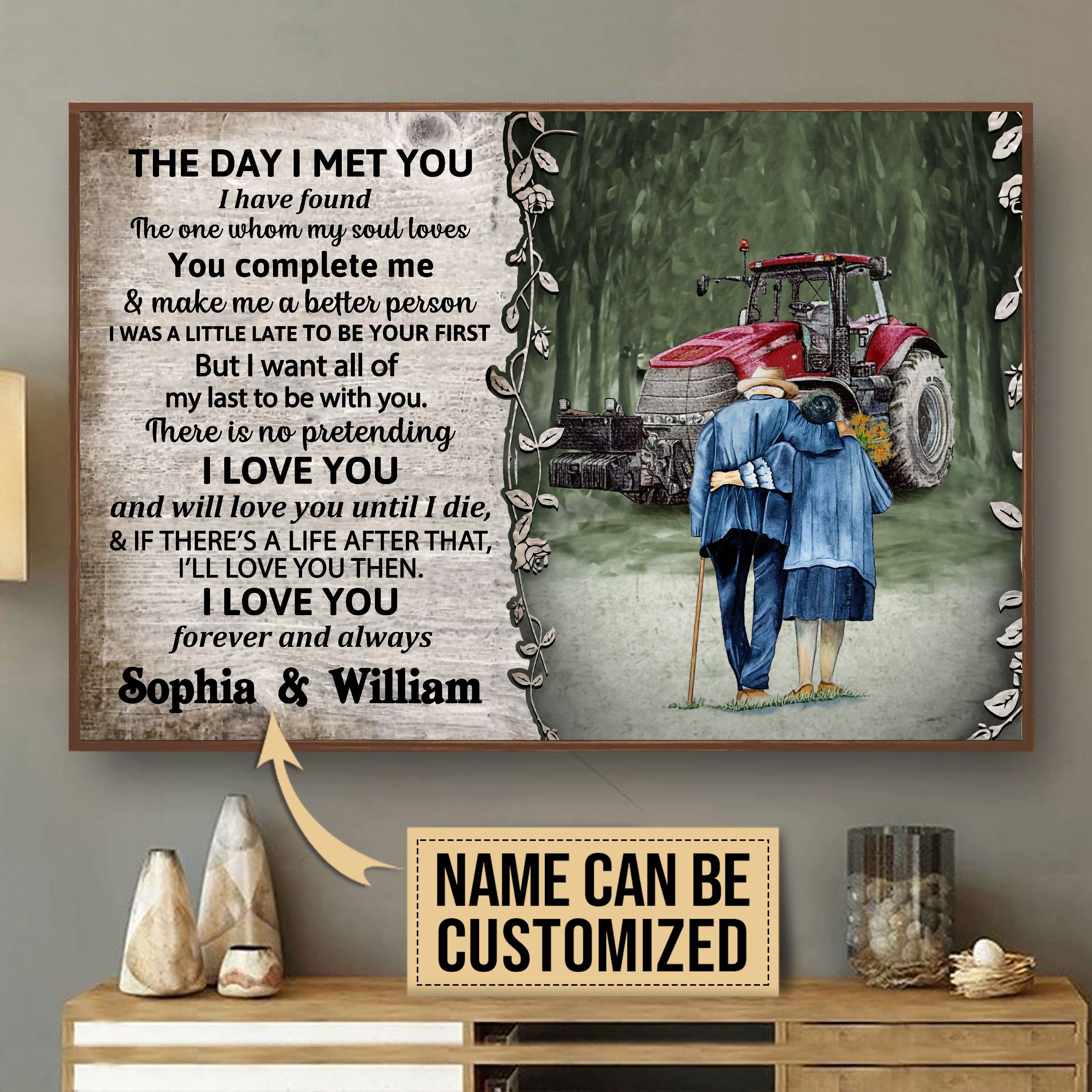 Aeticon Gifts Personalized Tractor Red The Day I Met You Canvas Mom Dad Gift Home Decor