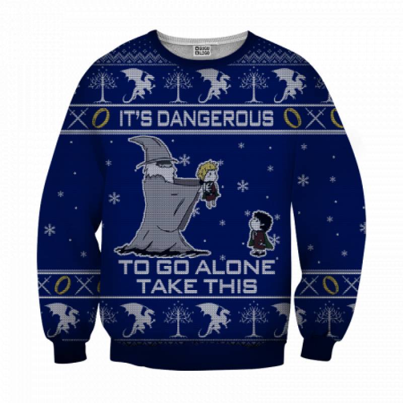 Dangerous To Go Alone LOTR Knitting Pattern All Over Print Navy T-Shirt