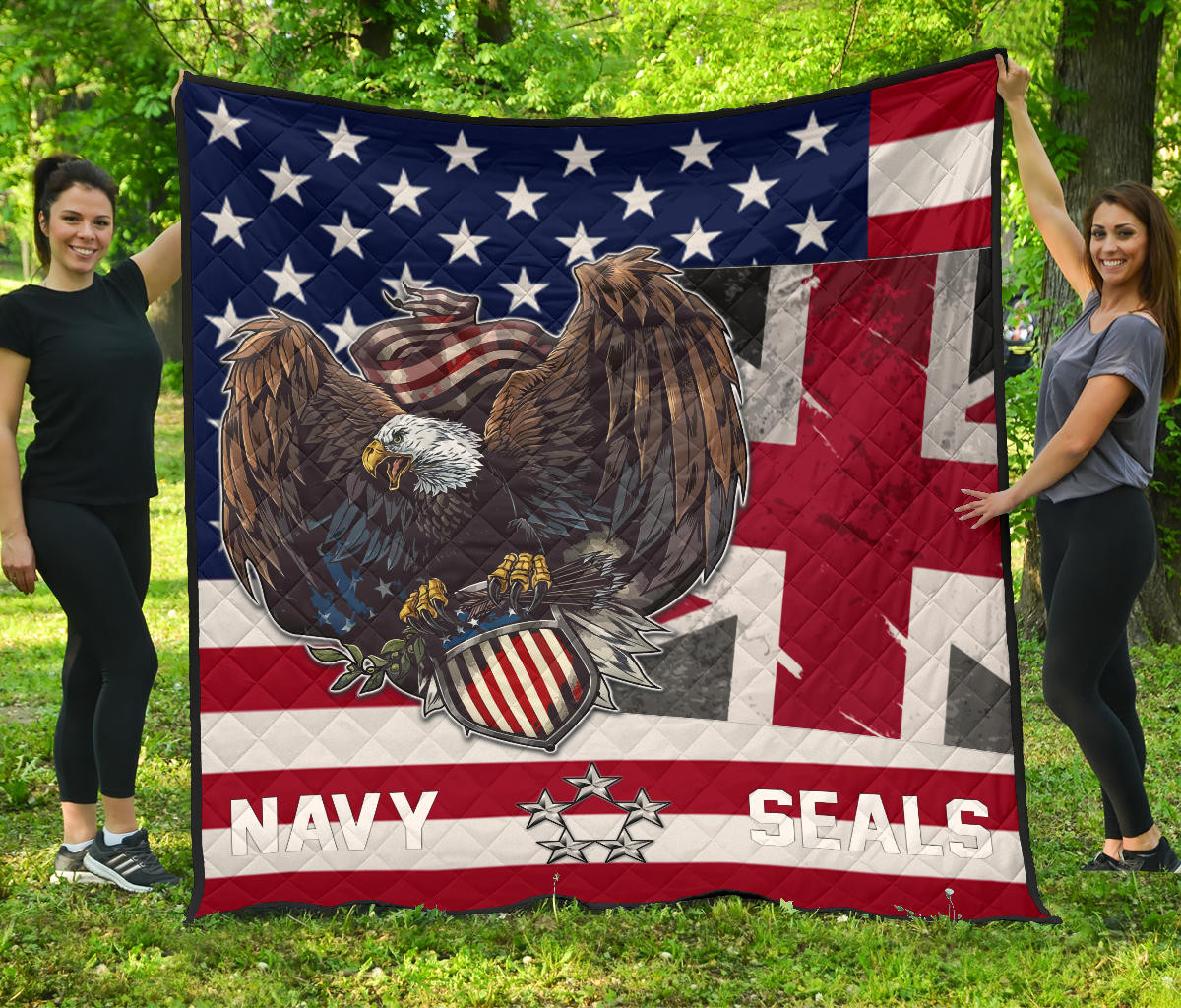 Us Independence Day Eagle Taking Us Shield Navy Seals Premium Quilt Blanket