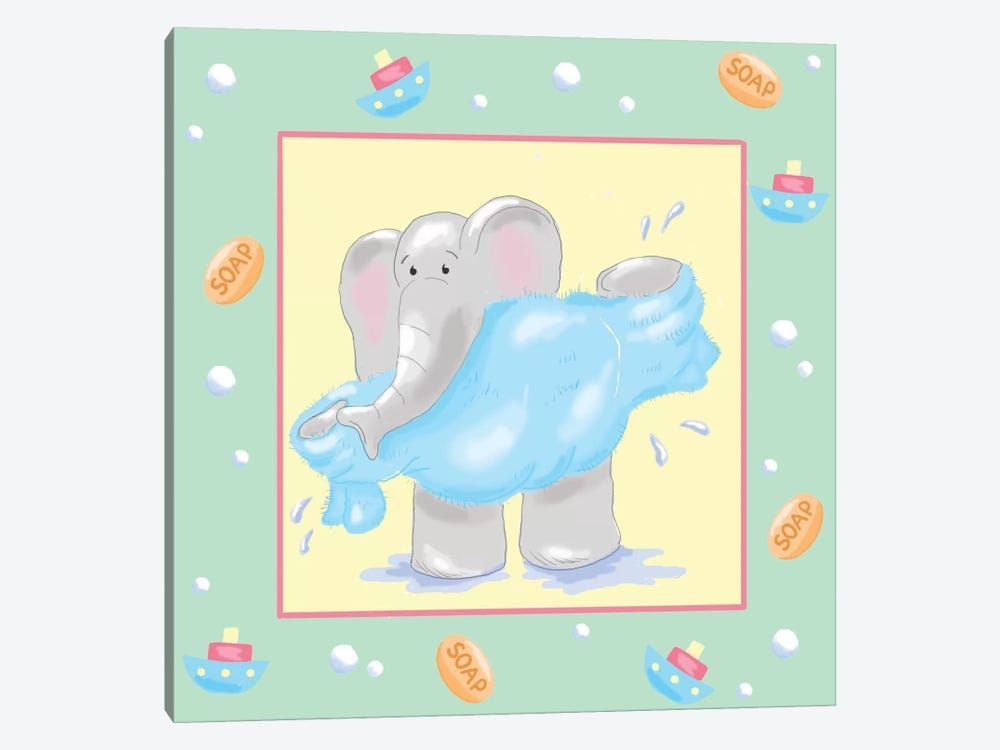 Baby Elephant Bath IV Canvas Poster 8″x12″ 12×18″ 18″x26″ 24″x36″ 30″x45″