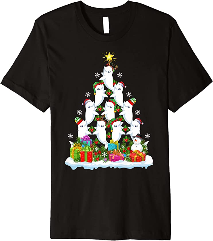 Beluga Whale Xmas Tree Lighting Santa Beluga Whale Christmas Premium T-Shirt