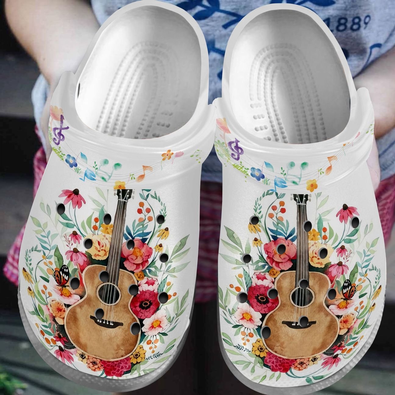 Guitar Personalized Clog, Custom Name, Text, Color, Number Fashion Style For Women, Men, Kid, Print 3D Guitar Flower