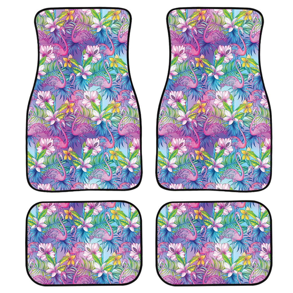 Tropical Flamingo And Hibiscus Print Front And Back Car Floor Mats, Front Car Mat