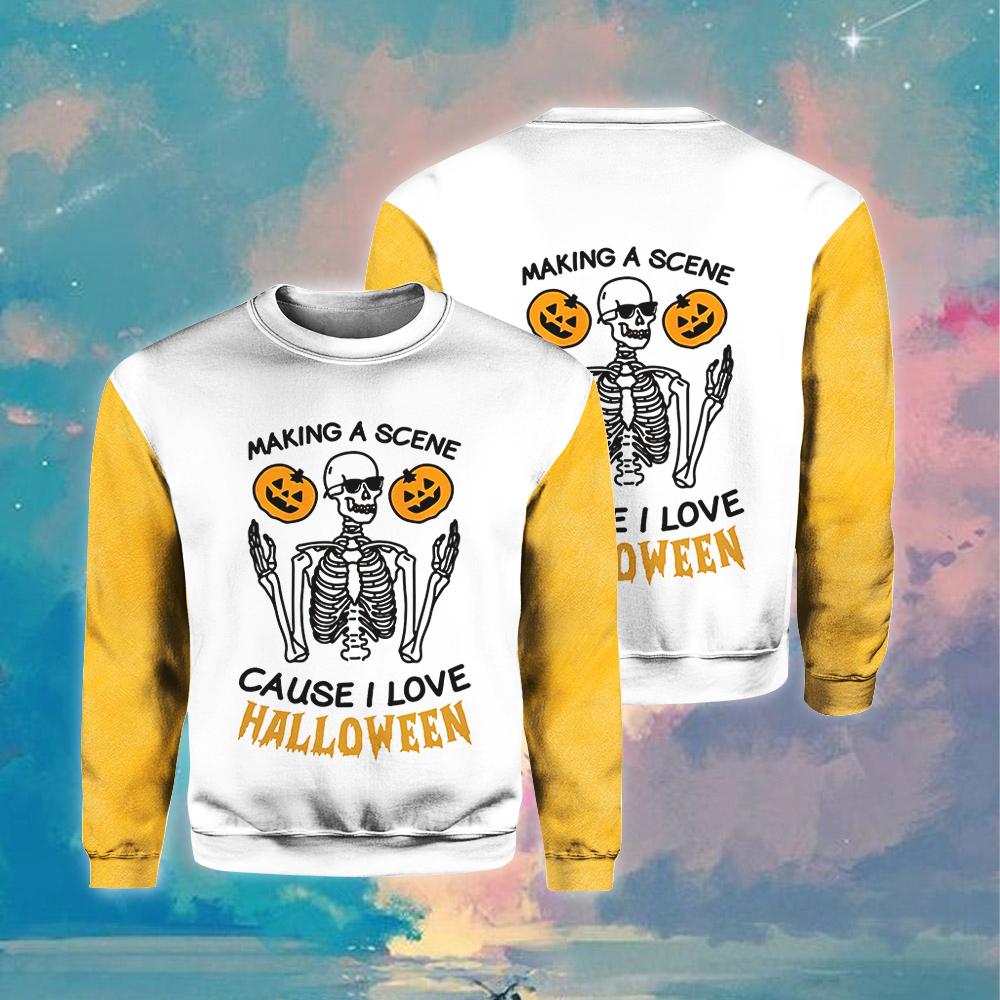 Making A Scene Cause I Love Halloween Crewneck Sweatshirt All Over Print Sweatshirt For Women Sweatshirt For Men