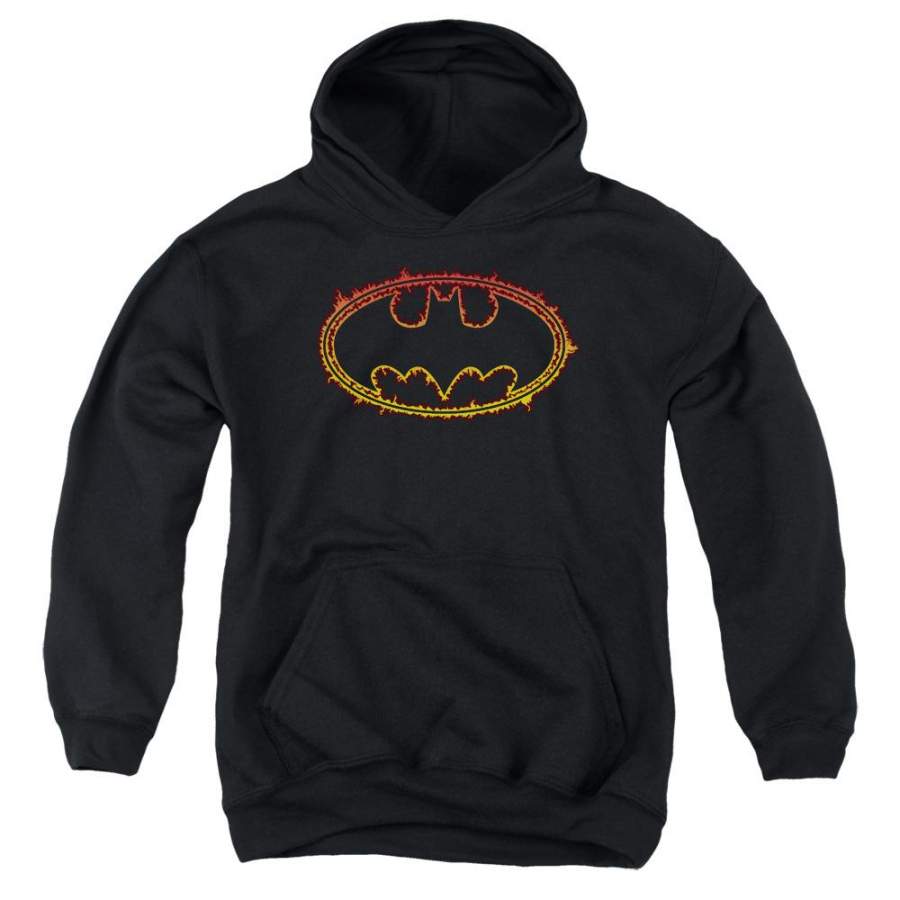 Batman – Flame Outlined Logo Youth Pull Over Hoodie