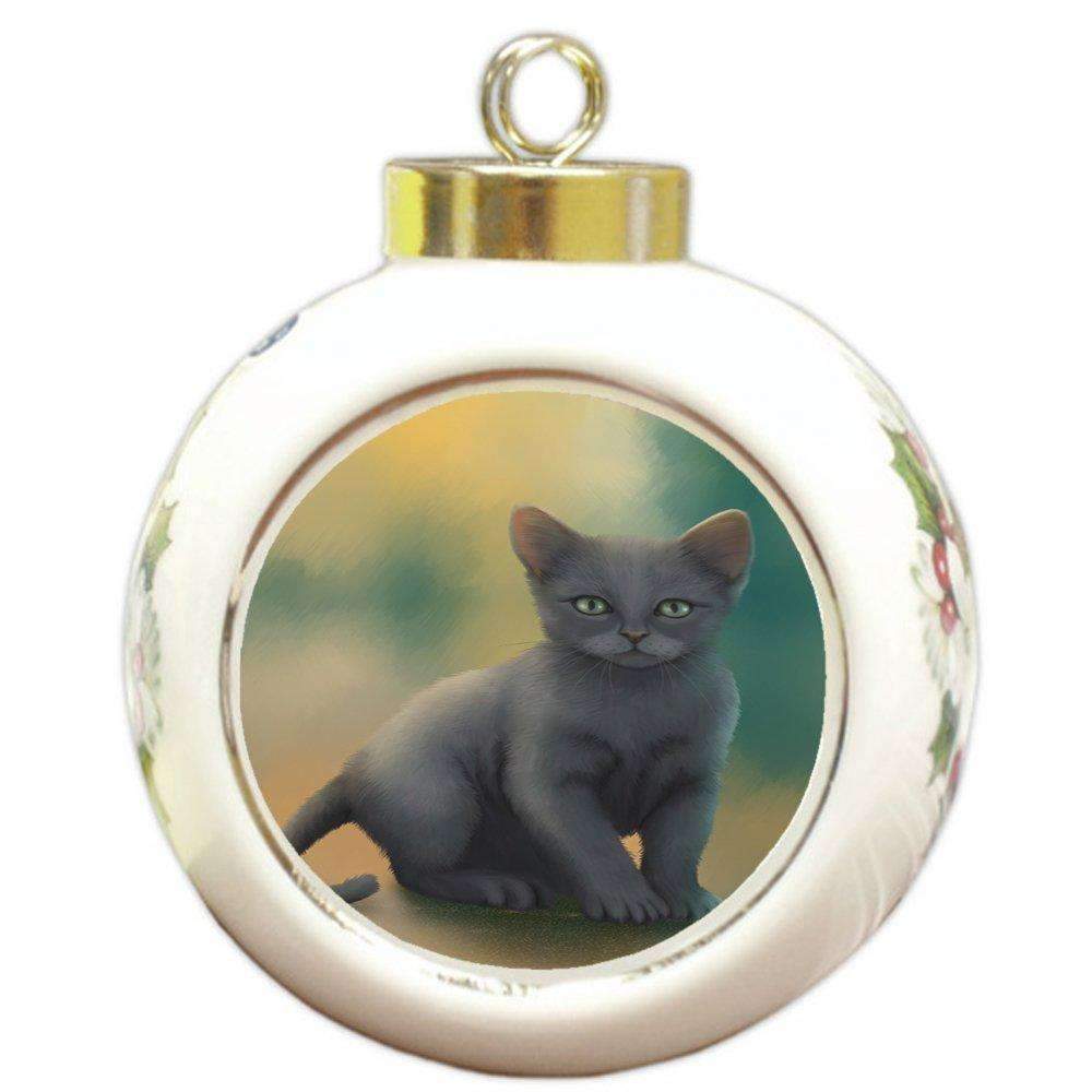 Russian Blue Kitten Cat Round Ceramic Ball Christmas Ornament