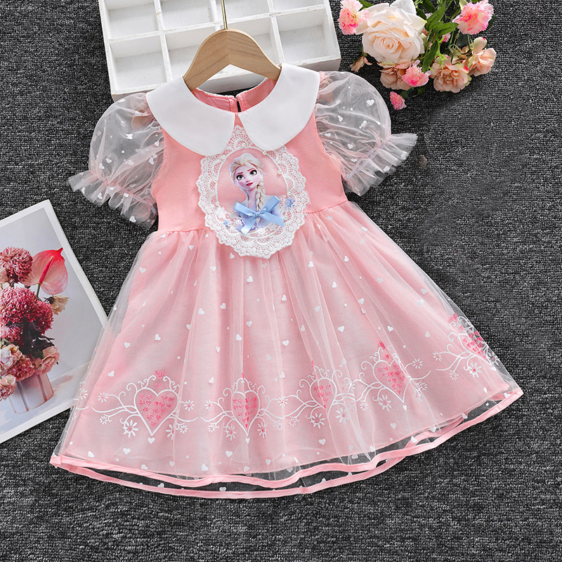 2022 New Girls Clothes Summer Princess Dresses Short Sleeve Kids Dress Frozen Elsa Party Baby Dresses for Children Clothing 3-8Y alx