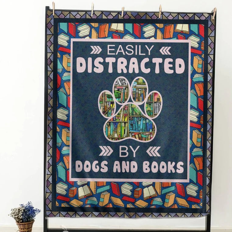 Easily Distracted By Dogs And Books Blanket Gift For Dog Lovers, Gift For Book Lovers Birthday Gift Home Decor Bedding Couch Sofa Soft And Comfy Cozy