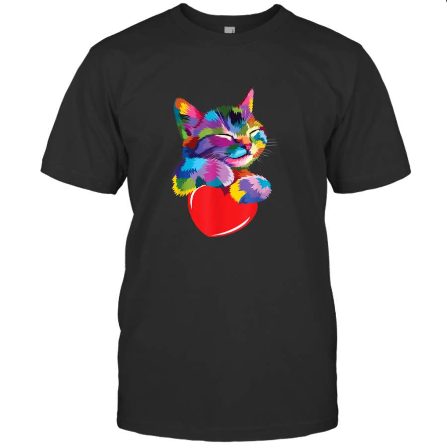 Cute Cat Gift For Kitten Lovers Colorful Art Kitty Adoption T shirt