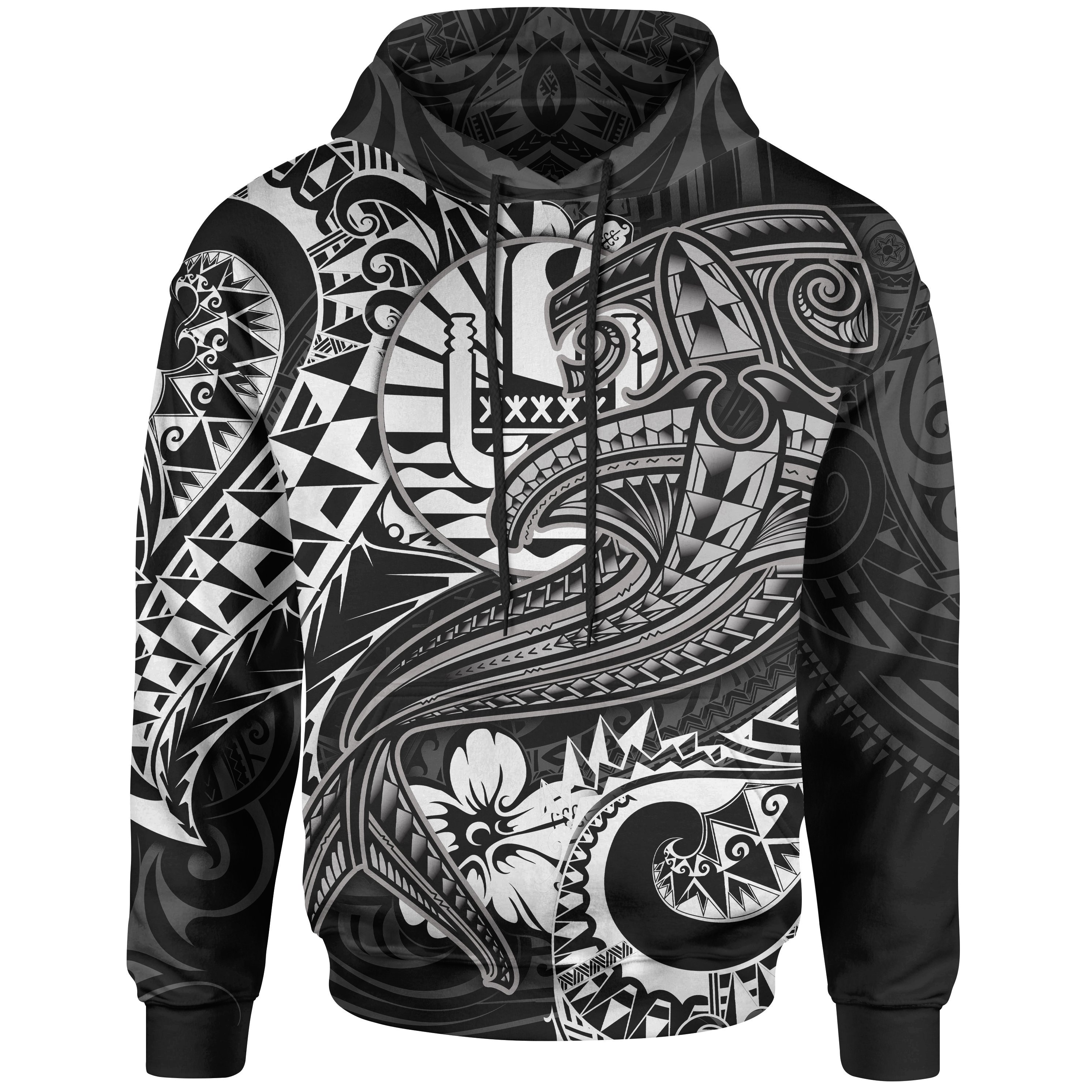 Tahiti Hoodie – White Shark Polynesian Tattoo – Pacific Print Hoodie