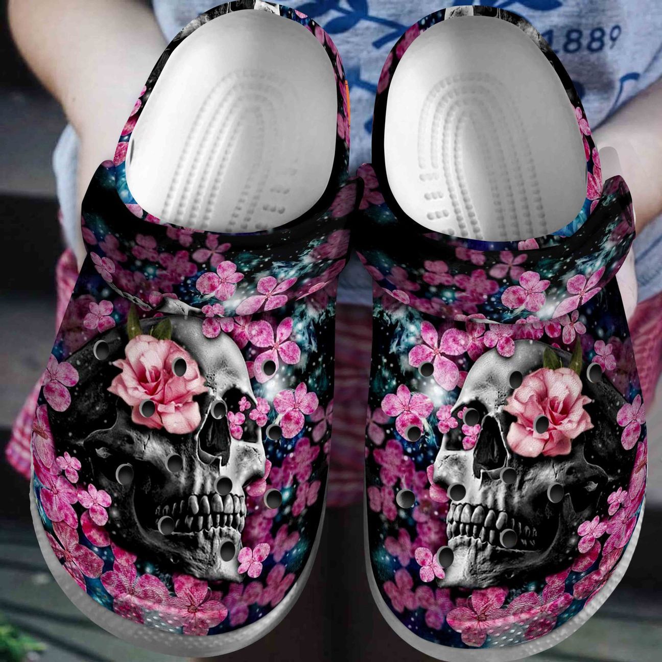 Skull Personalized Clog, Custom Name, Text, Color, Number Fashion Style For Women, Men, Kid, Print 3D Blooming Skull