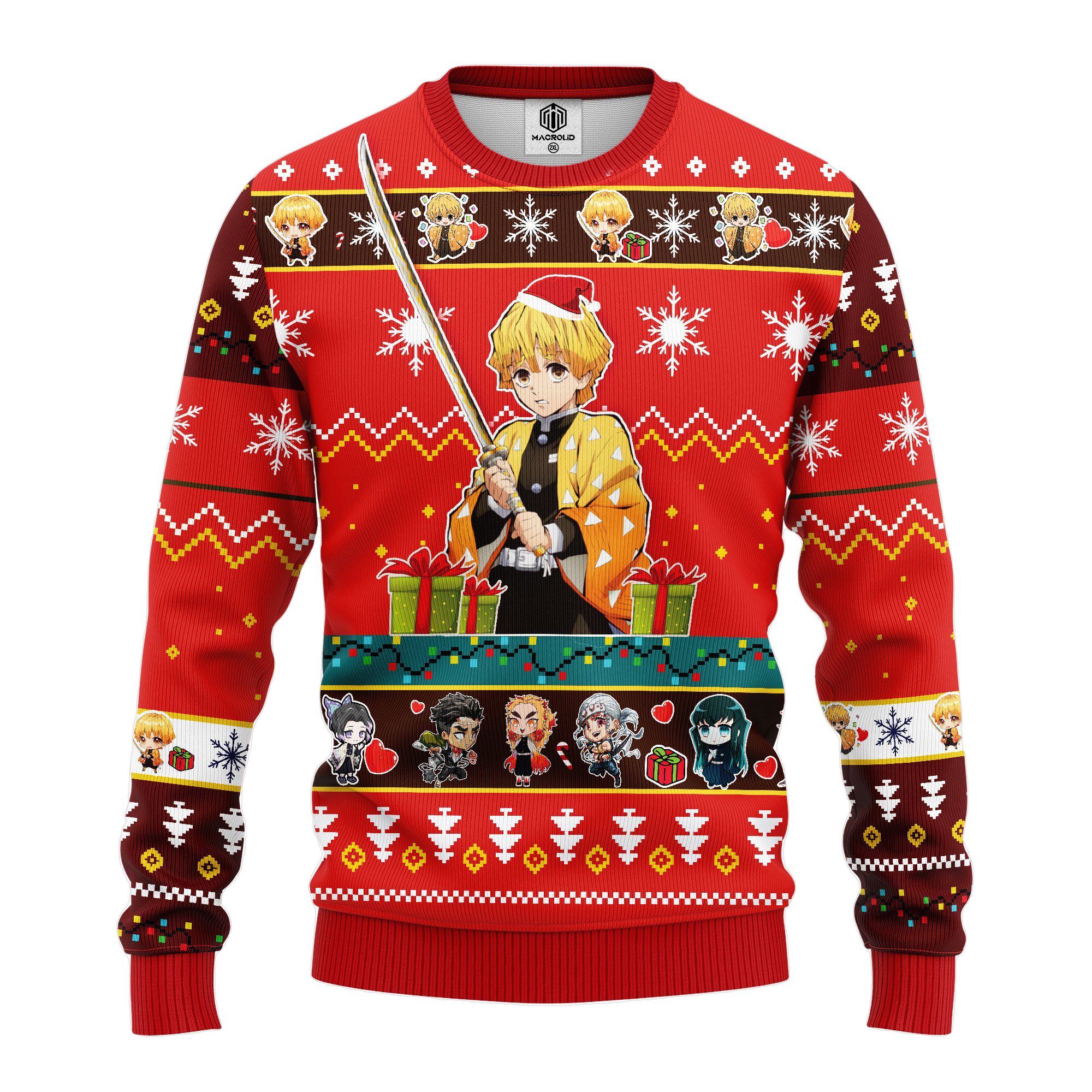 Agatsuma Zenitsu Demon Slayer Anime Ugly Christmas Sweater Red 1 Amazing Gift Idea Thanksgiving Gift