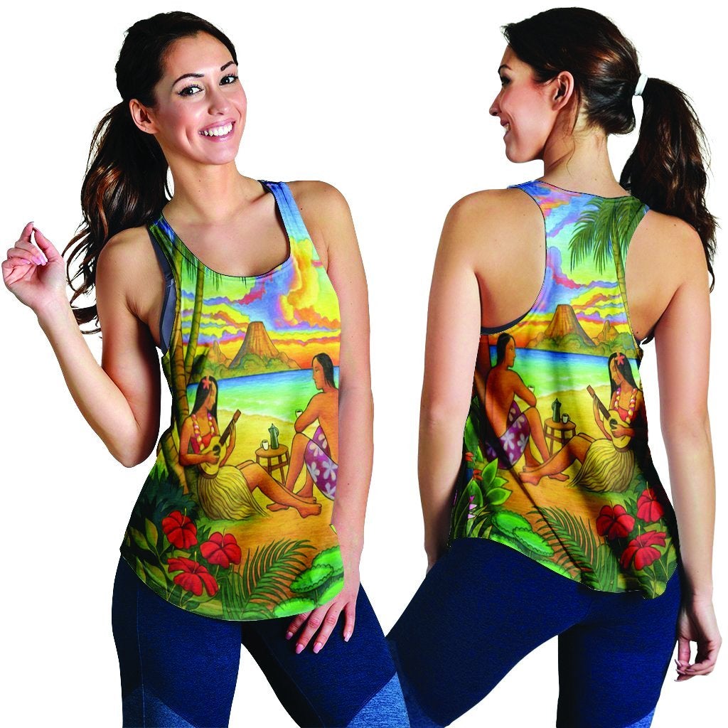 Hawaii Couple Sing A Song On Beach Sunset Racerback Tank Ha89374