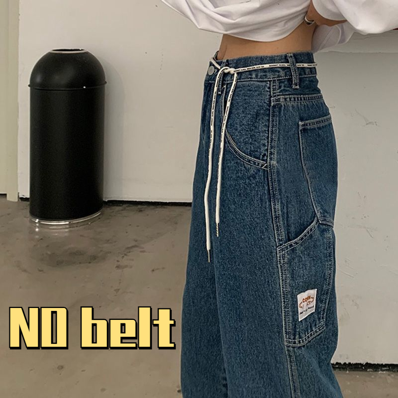 Women Jeans Pockets Designer Baggy Harajuku Stylish Boyfriend Wide Leg High Waist Full-length All-match Teenagers Spring Newest alx