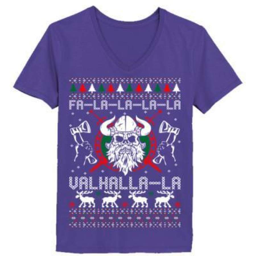 AGR Falalala Valhalla La Ugly Christmas Shirt – Ladies’ V-Neck T-Shirt