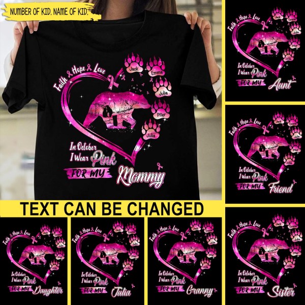 Personalized Faith Hope Love, In October I Wear Pink For My Granny Faith Hope Love Breast Cancer Awareness-Unisex T-Shirt-2Dtshirt